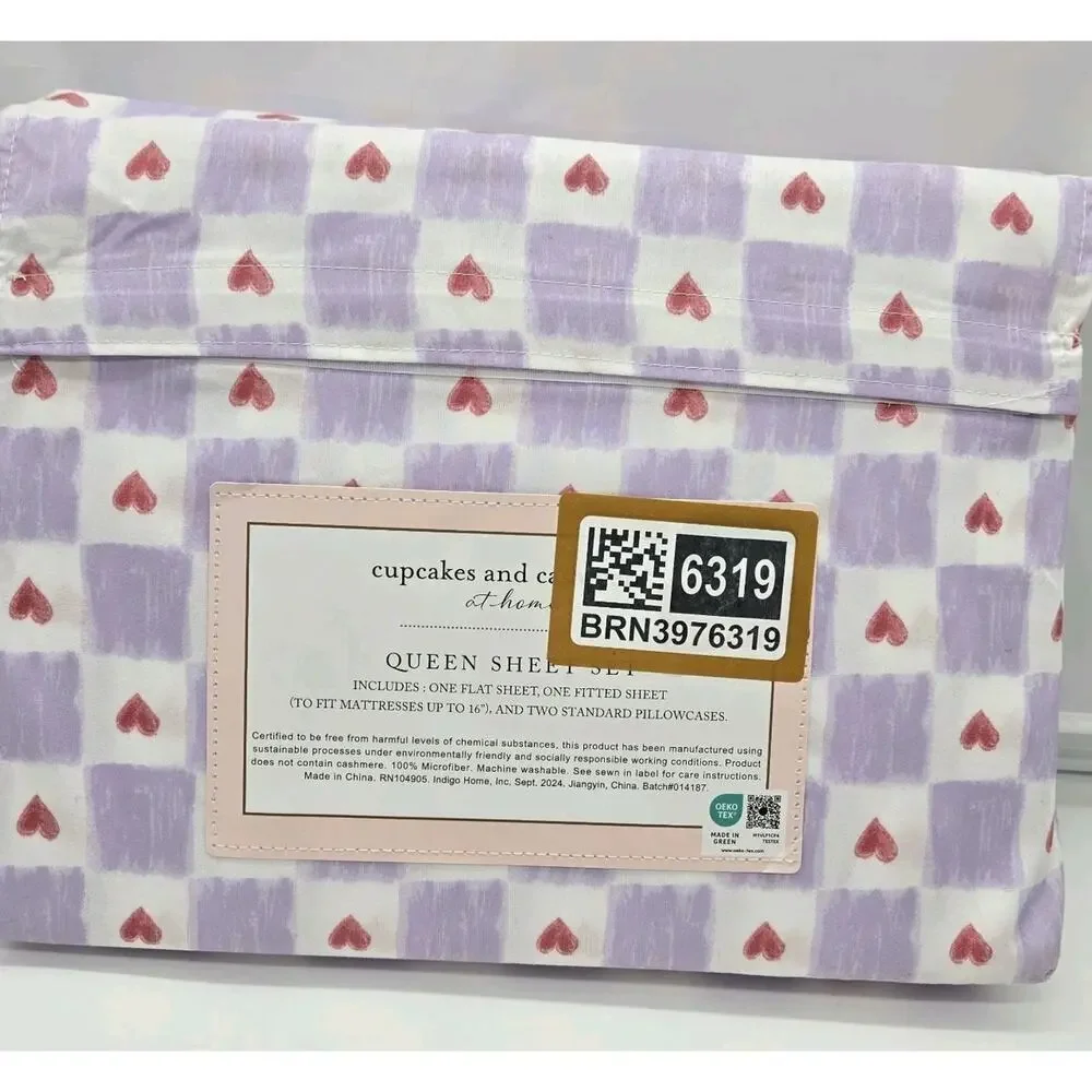 Cupcakes & Cashmere QUEEN Hearts Sheet 4pc Set NEW Purple Pink MICROFIBER Love
